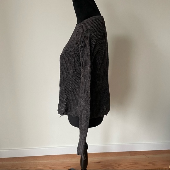 Cotton by Autumn Cashmere Rye Brown Speckled Distressed Scallop Shaker Sweater S - Picture 6 of 12